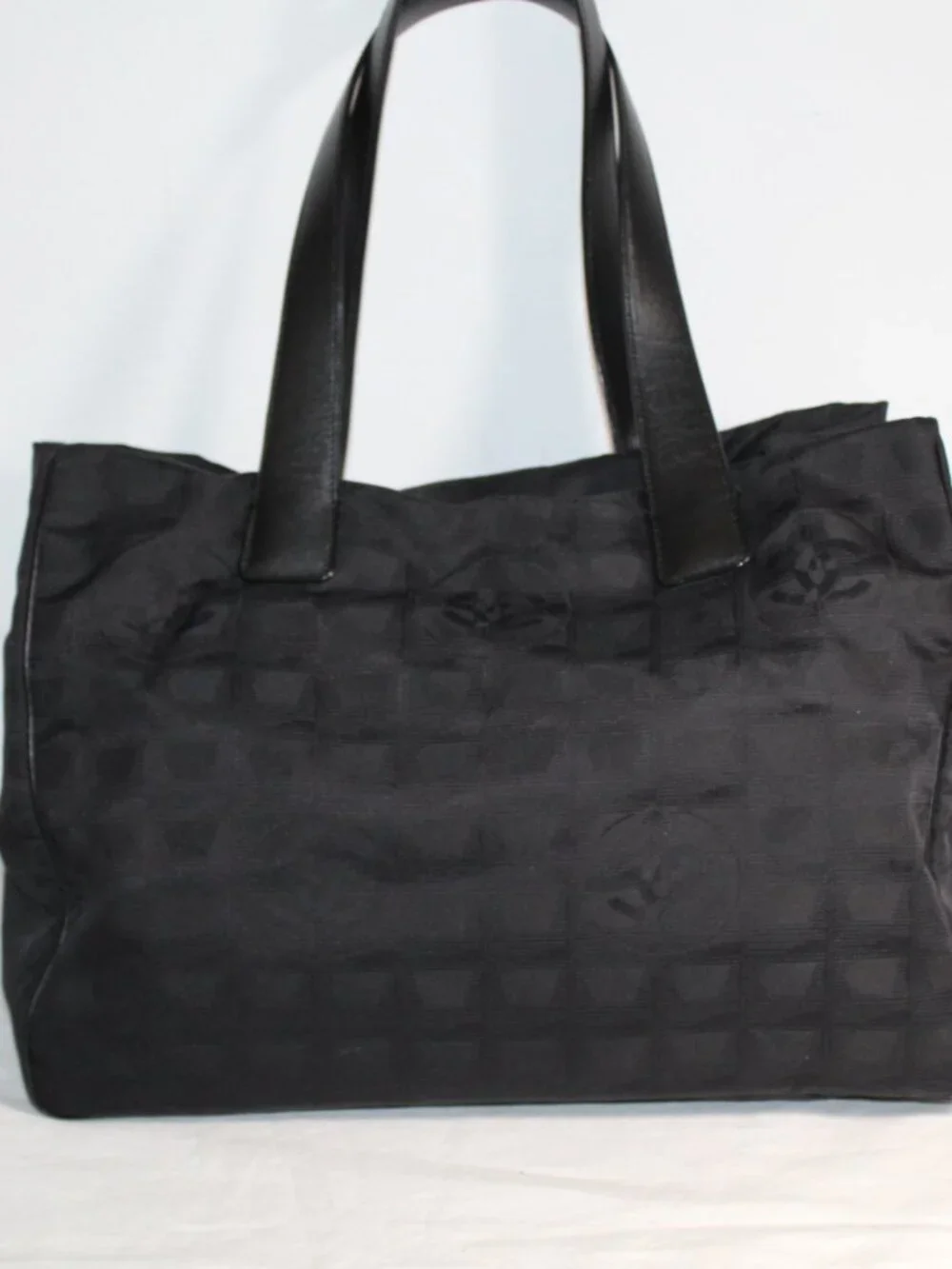 Chanel New Travel Line CC Logo Nylon Tote Shopper Shoulder Bag Black